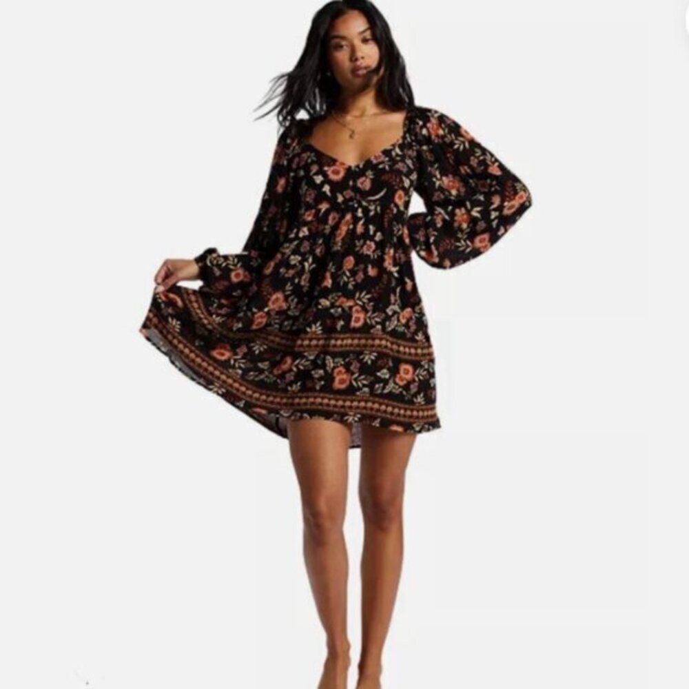 Billabong Lost Days Moon Dress Black Multi Size Small
